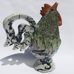 Cockerel Art Ceramic Statue, Vintage Rooster Statue