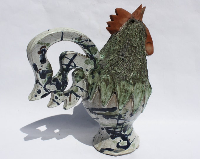 Cockerel Art Ceramic Statue, Vintage Rooster Statue