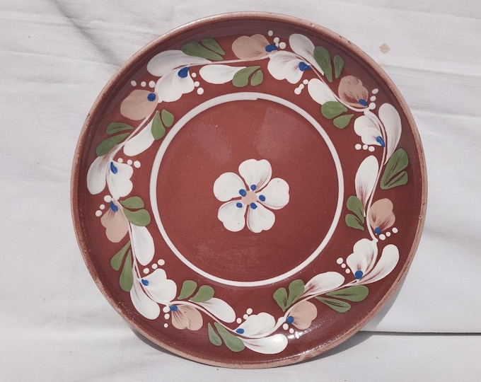 Brown Folk Flower Plate, Handpainted wall plate, Flower designed Wall Hanging, Kitchen Decoration, Rare Wall Hanging Plate