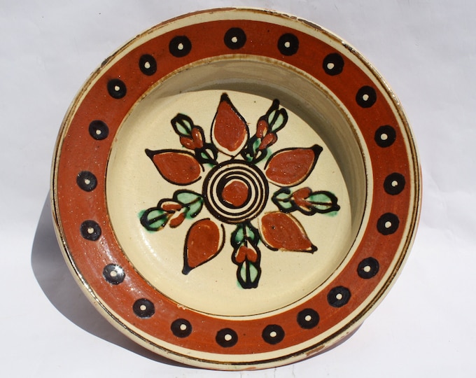 Antique Transylvania Clay Plate from 1980's, Folk Traditional Plate fom Vamfalu