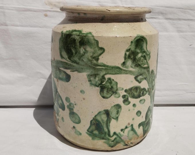 Antique Marble Glazed Folk Pitcher, Folk Bottle, Handpainted Jug, Faience Jug, Folk Ewer