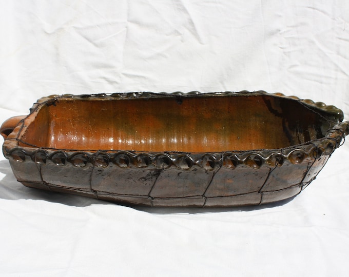 Huge Antique Glazed Duck Roaster Terrine, Antique Hungarian Pottery, Wired Ceramic