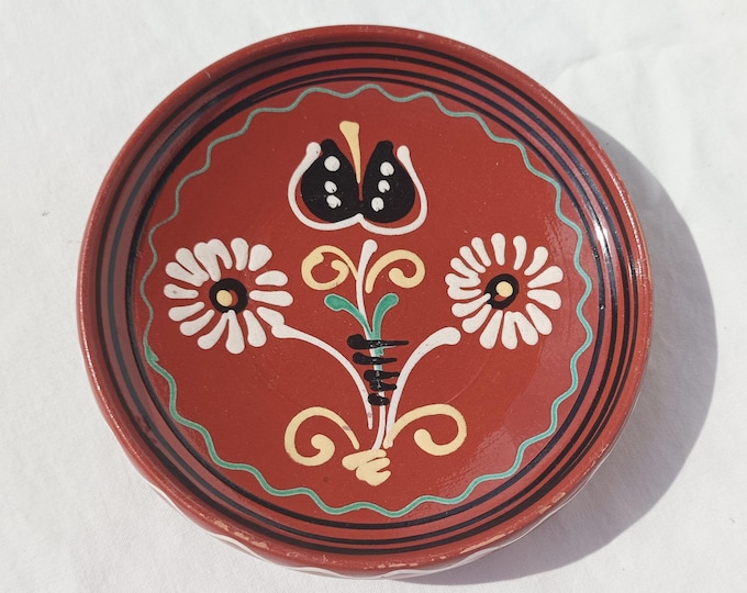 Antique Traditional Hungary Clay Brown Plate, Folk Pottery, Antique Peasant Plate