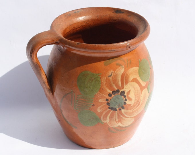 Folk Pitcher, Antique Ewer, Ceramic Pitcher, Ceramic Pottery