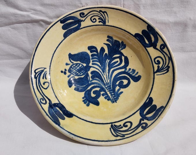 Antique Blue Traditional Transylvania Plate, Folk Designed Korond Plate