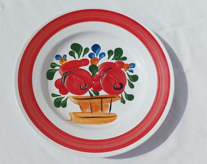 Traditional Hungarian Folk Pottery Plate, Vintage Peasant Flower Plate