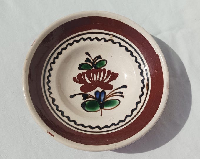 Traditional Hungarian Folk Pottery Plate, Vintage Peasant Flower Plate