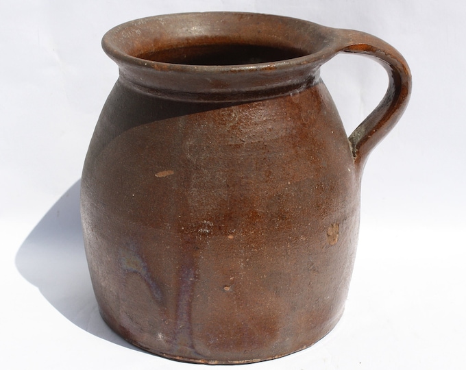 Brown Glazed Stoneware Pot, Traditional Folk Stoneware Pottery, Rare Folk Pitcher, Ceramic Pitcher