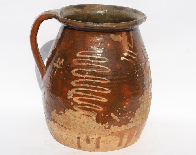Brown Glazed Stoneware Pot, Traditional Folk Stoneware Pottery, Rare Folk Pitcher, Ceramic Pitcher, Ceramic Old Pottery
