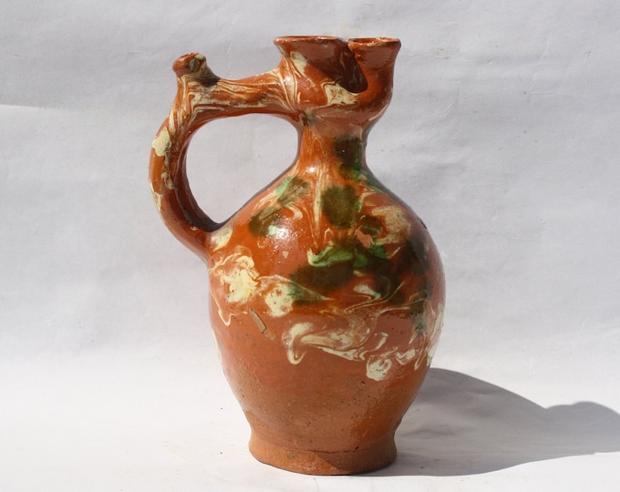Antique Folk Traditional Splashed Glazed Rattle Pitcher Jug