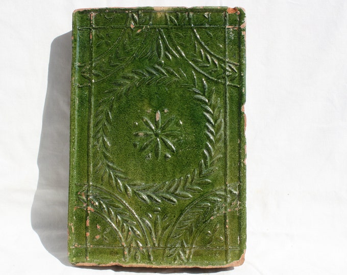 Antique Green Glazed Tile Stove, Transylvania Tile, Glazed 19th century Tile