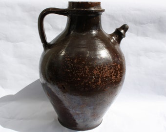Antique Brown Faience Wine Pitcher: French Style Water Jug