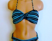 Bandeau set, Turquoise Twisted bikini set, Bikini set, Swimsuit set, Spandex swimsuit set, bandeau, 2 piece Padded Swimsuit set.
