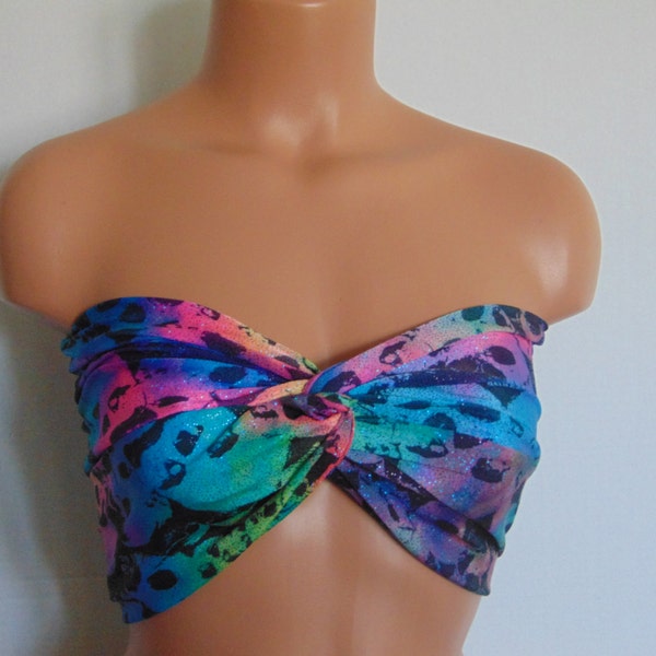 Bikini top, Twisted Metallic Multi color bikini top, Bandeau, Swimsuit top, Spandex bandeau, Spandex swimsuit top, bandeau top, Active wear.