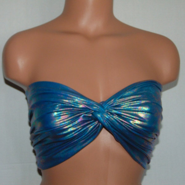 Bikini top, Twisted Metallic Wet Look bikini top, Bandeau, Swimsuit top, Spandex bandeau, Spandex swimsuit top, bandeau top, Active wear.