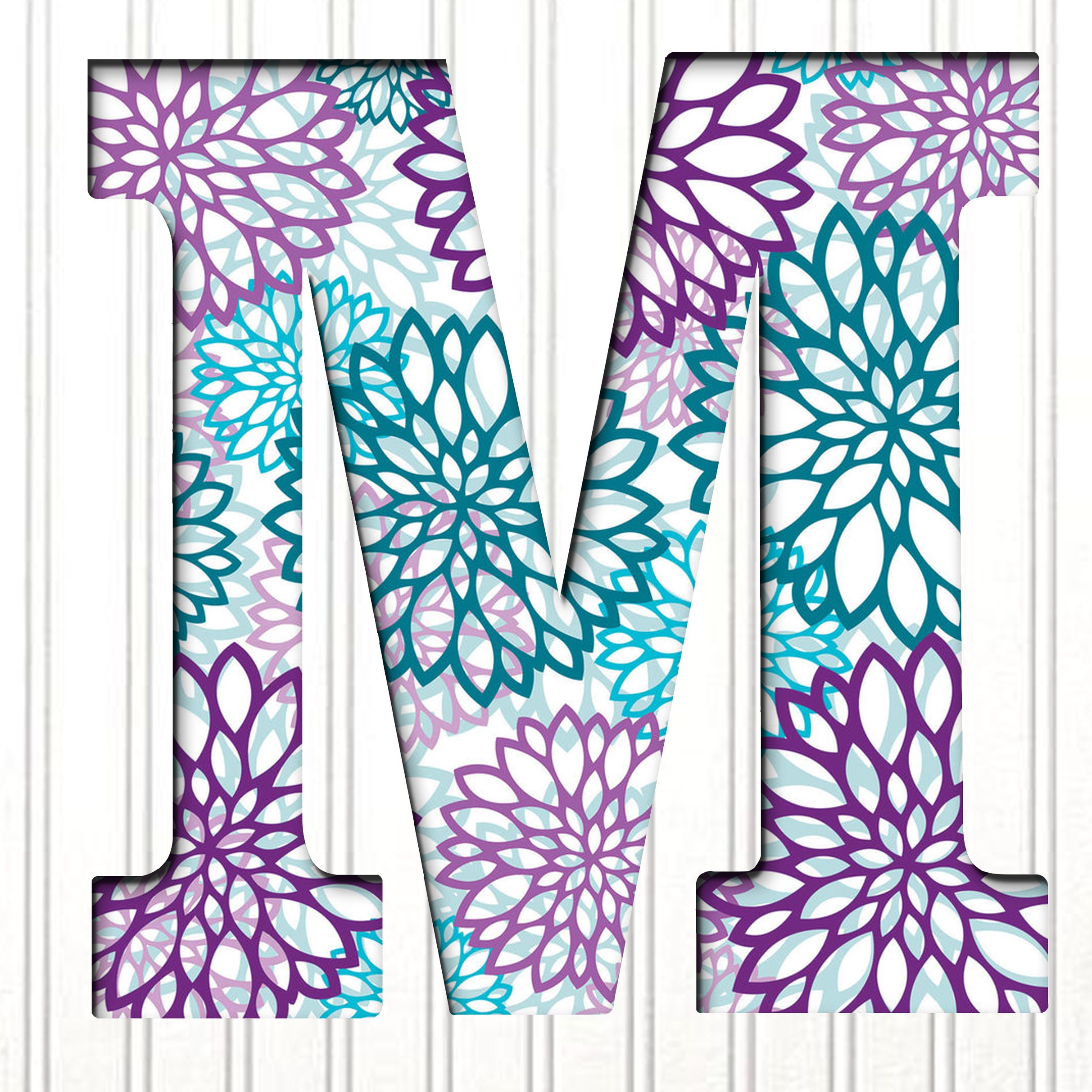 12 Teal and Purple Floral Letterwood Letterbedroom Wall | Etsy