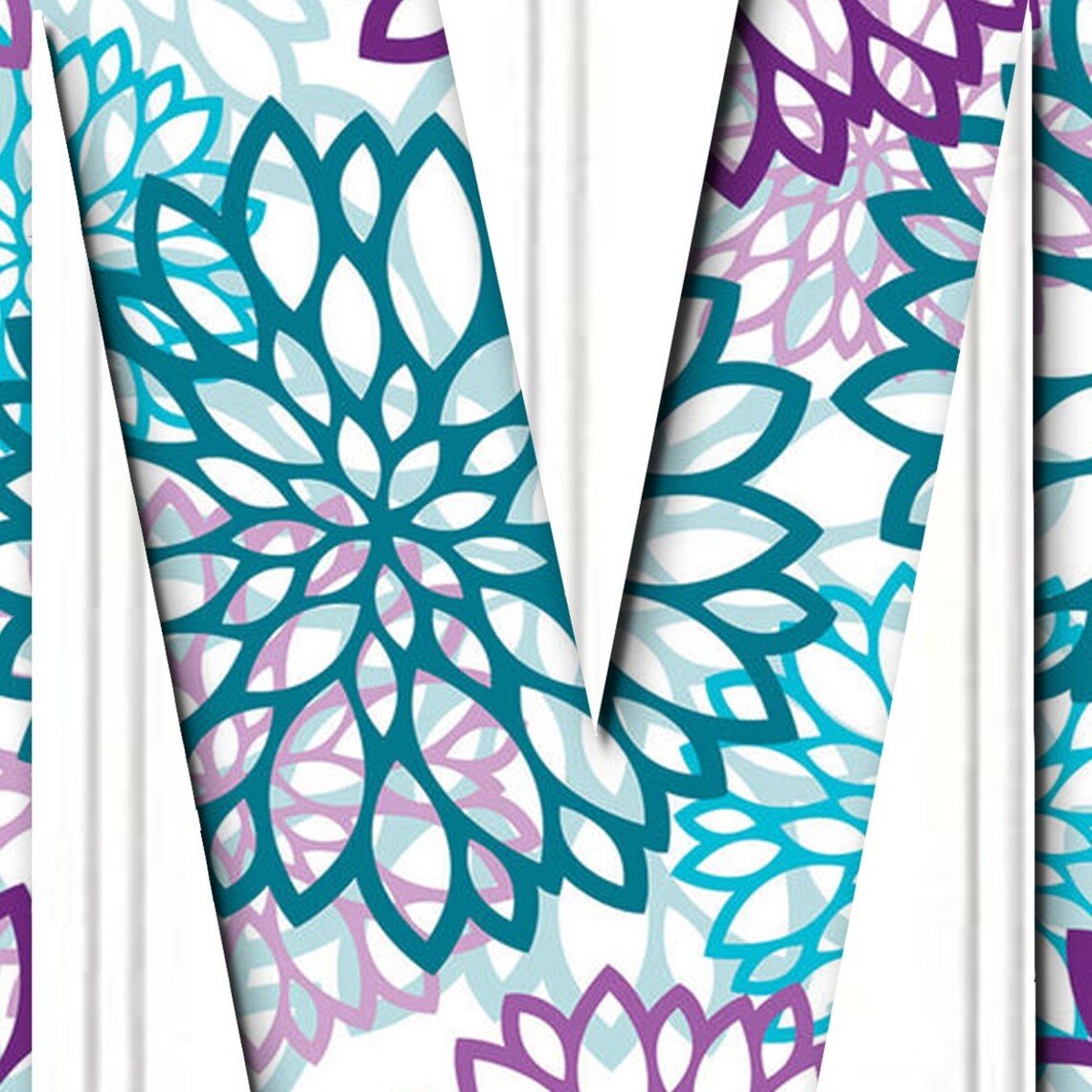 12 Teal and Purple Floral Letterwood Letterbedroom Wall | Etsy