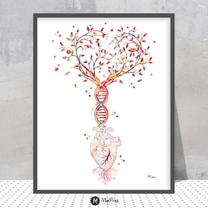 Heart Dna Tree Print Heart Surgery Art Heart Transplant Poster Anatomical Heart And Dna Shaped Tree Cardiology Clinic Decor