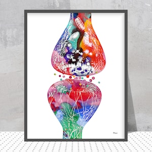 Brain Synapse Print Neurology Poster Brain Cell Watercolor Neuronal Receptor Neuroscience Illustration Medical Clinic Decor Anatomy Art Gift