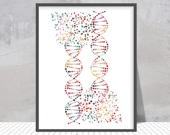Dna Art Print Double Helix Science Art Watercolor Poster Genetics Art Print Abstract DNA Illustration