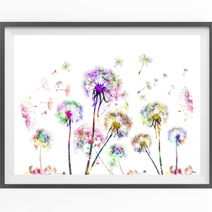 Dandelions Field Art Print Watercolor Flowers Painting Print | Etsy
