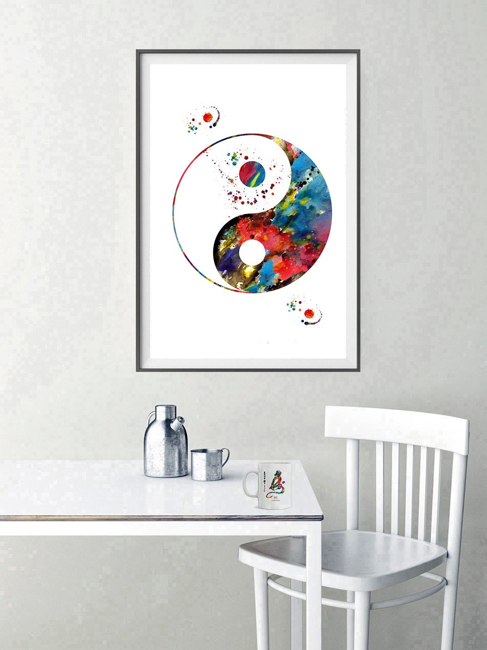 Yin Yang Art Print Zen Art Poster Yin Yang Watercolor Buddhist Etsy