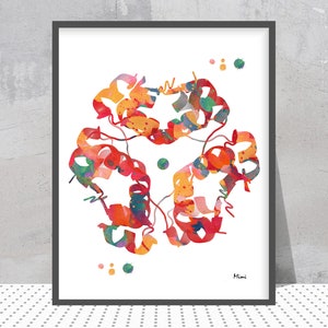 Pumpinsulin Molekulare Struktur Aquarell Druck, Diabetologie Anatomie Kunst