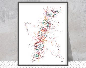 DNA science art print Dna single helix watercolor poster genetics art abstract Dna illustration