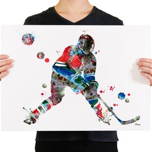 Ice Hockey Print Male Ice Hockey Player Watercolor Ice Hockey Winger Poster Hockey Painting Hockey Personalized Art Gift Add A Name image 4