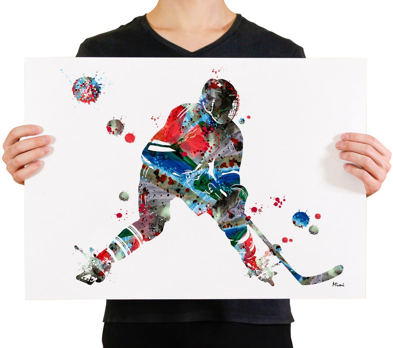 Ice Hockey Print Male Ice Hockey Player Watercolor Ice Hockey Winger Poster Hockey Painting Hockey Personalized Art Gift Add A Name image 4