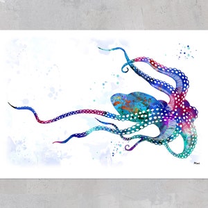 Octopus Watercolor Print sea life art Ocean life Illustration Octopus poster octopus illustration sea art octopus wall decor gift image 3
