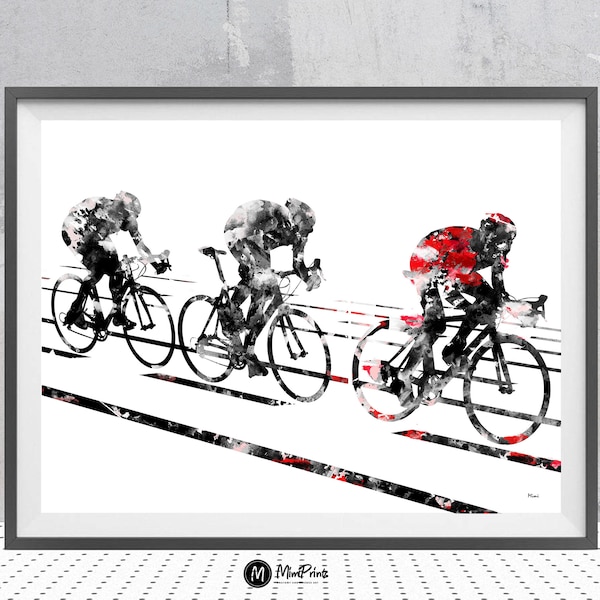 Cycling race watercolor print bicycle painting cycling wall art giclee print love cycling illustration cyclists painting gift