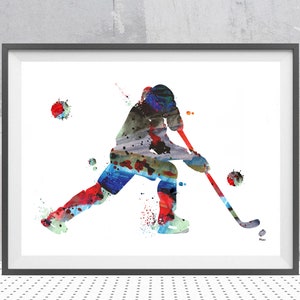 Hockey Player Watercolor Print Male Ice Hockey Poster Hockey Sport Art Painting Hockey Personalized Wall Art Gift Add A Name