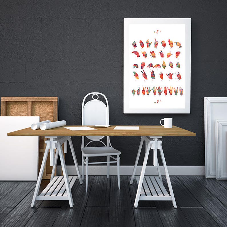 Fingerspelling Print Audiology art ASL Manual Alphabet watercolor Sign Language Alphabet Watercolor Print American Sign Language Poster