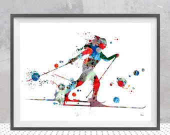 Cross Country Skier Girl Print Girl Skiing Cross Country watercolor print Cross Country Skiing Girl Personalized Wall Art Gift Add A Name