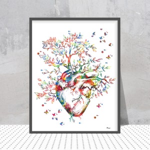 Heart Tree Print Anatomical Heart In A Shape of a Tree Colorful Heart Watercolor Transplant Personalized Art Gift Add a Name