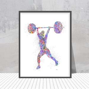 Weighlifting Girl Print Female Weightlifter Training with Barbell Weight Training Bodybuilding Personalized Art Gift Add A Name