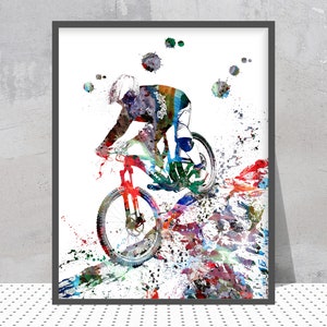 Mountain Biker Sport Print Off-Road Bicycling print mountain biker riding rocks poster mtb freerider Personalized Art Add a Name