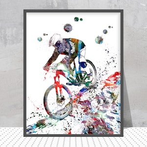 Impresión deportiva de ciclismo de montaña, impresión de ciclismo todoterreno, póster de ciclismo de montaña montando rocas, mtb freerider, arte personalizado, agregar un nombre