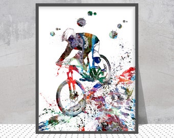 Mountain Biker Sport Print Off-Road Bicycling print mountain biker riding rocks poster mtb freerider Personalized Art Add a Name