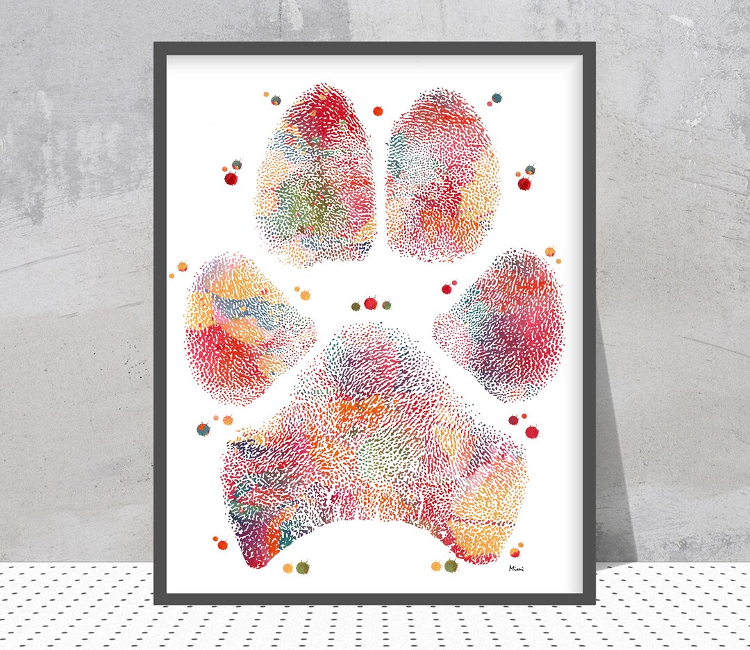 Dog's Paw Footprint Watercolor Print Colorful Dog Paw Print Poster Dog ...