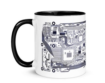 Circuit Board Mug | Computer IT Science Mug | Mug With Electronics Motherboard Printed All Around | Personalized Mug Choose Color