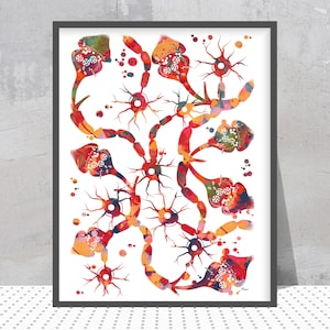Neurons and Synapse Connection Print Brain Connection Watercolor Nerve Cells Neurology Poster Neuroscience Illustration Anatomy Art Gift