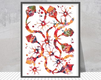 Neuron Aquarell Druck | Gehirn-Zell-Anatomie-Kunst, Neurologie-Geschenk