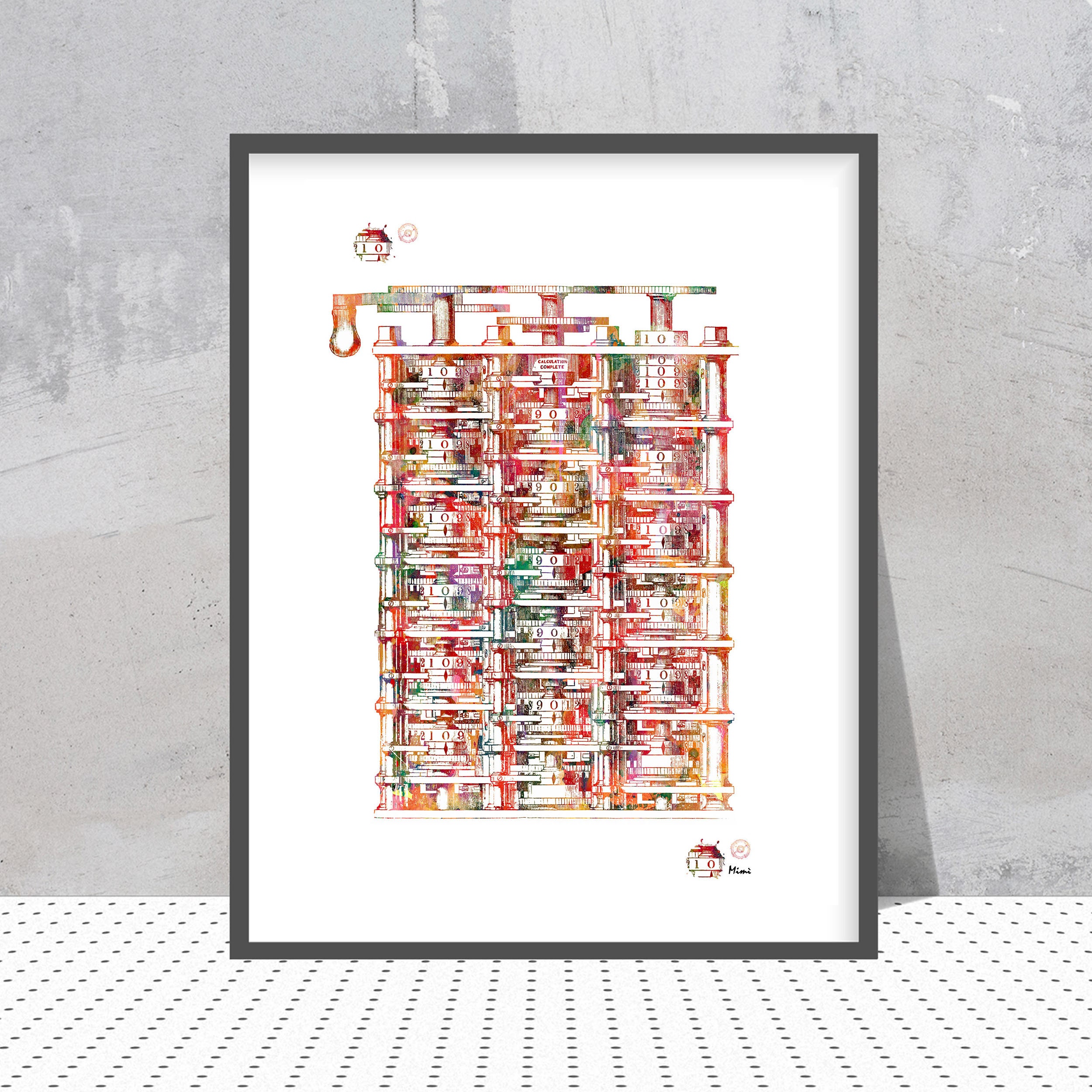 Charles Babbage Analytical Engine science art print Technology watercolor