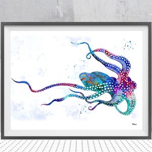 Octopus Watercolor Print sea life art Ocean life Illustration Octopus poster octopus illustration sea art octopus wall decor gift image 1