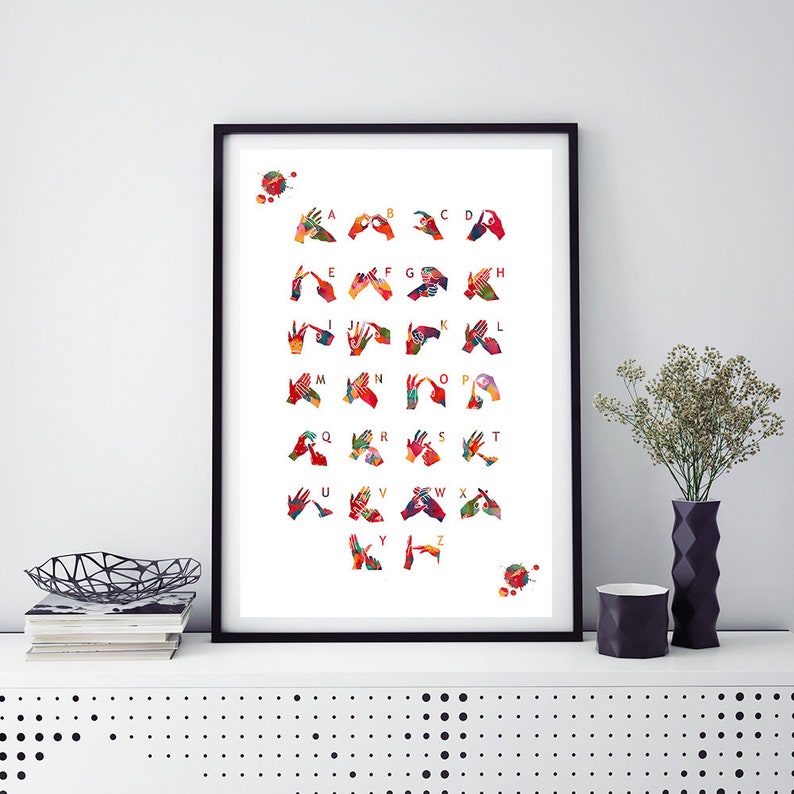 Sign Language Alphabet Art Print Audiology art BSL British Sign Language Poster BSL Manual Alphabet watercolor Fingerspelling Print image 5