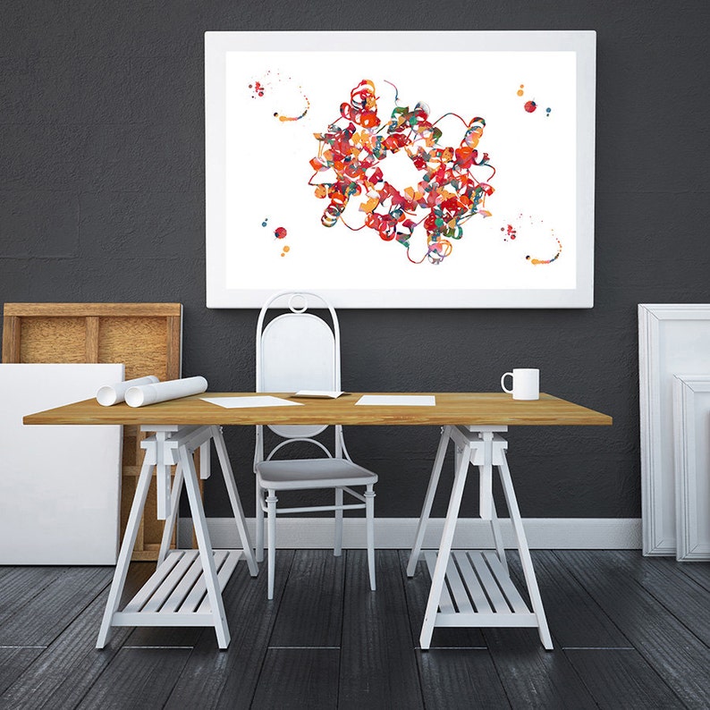 Hemoglobin science art watercolor print blood cells hemoglobin poster anatomy art heme group painting print biology art hemoglobin image 6