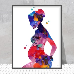 Impresión de pintura de embarazo, mujer embarazada, póster de acuarela, arte médico, ginecología, obstetricia, obstetricia, arte de pared