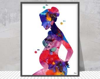 Pregnancy Painting Print Pregnant Woman Watercolor Poster Medical Art Gynecology Obstetrician Midwifery print Obstetrics OBGYN Wall Art